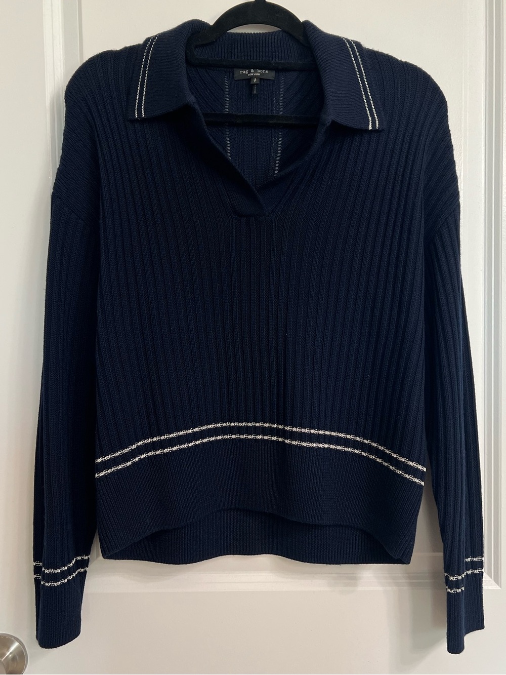 Rag & Bone Navy Monti Merino Rib Collar Sweater Size Small